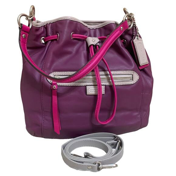 COACH Purple Leather DAISY Spectator Drawstring Bucket Hobo w/Xbody Strap F25662 - Picture 1 of 16